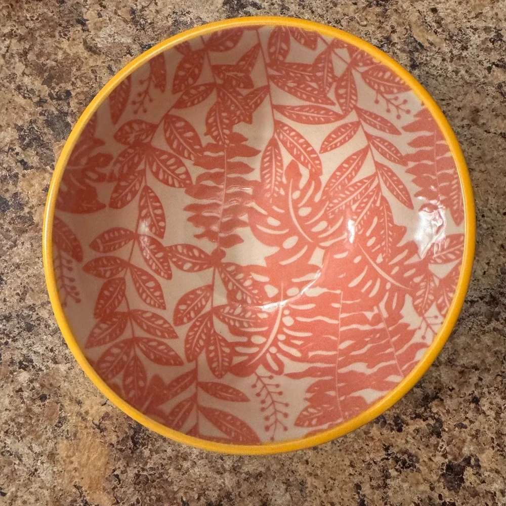 Yellow Botanical Spring Serving Bowl‎ Cottagecore Kitchen Decor 6in Ceramic